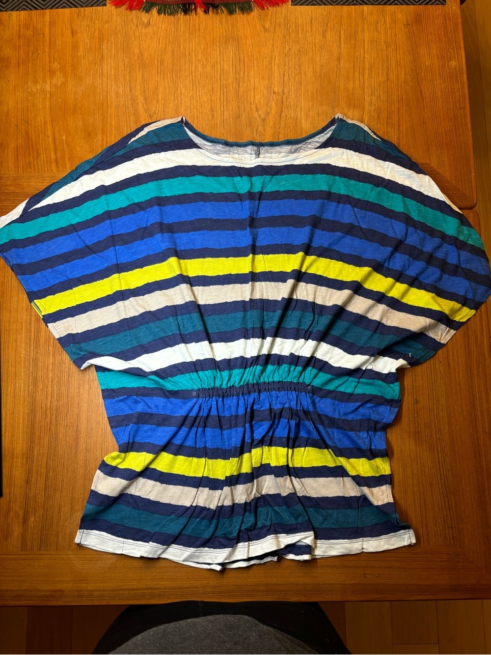 Old Navy Blue, Teal & Yellow Striped Short-Sleeve Tunic